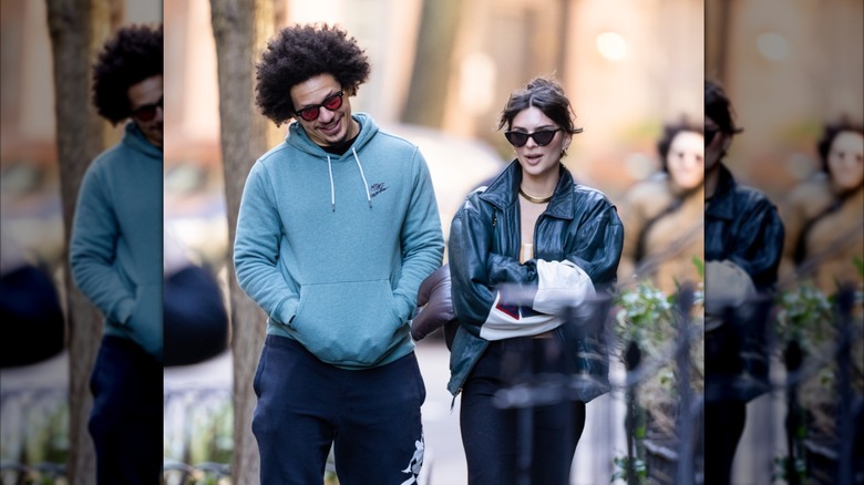 Eric Andre and Emily Ratajkowski walking outside in New York