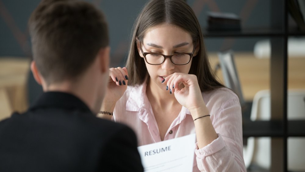 Anxious woman at job interview