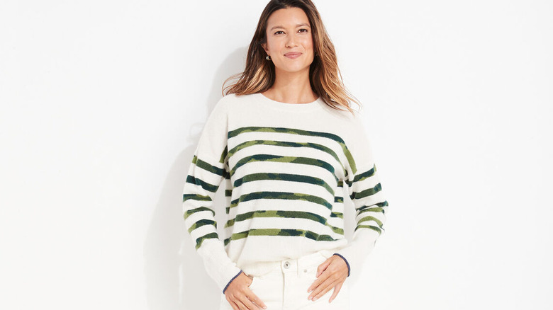 Striped white sweater with camp