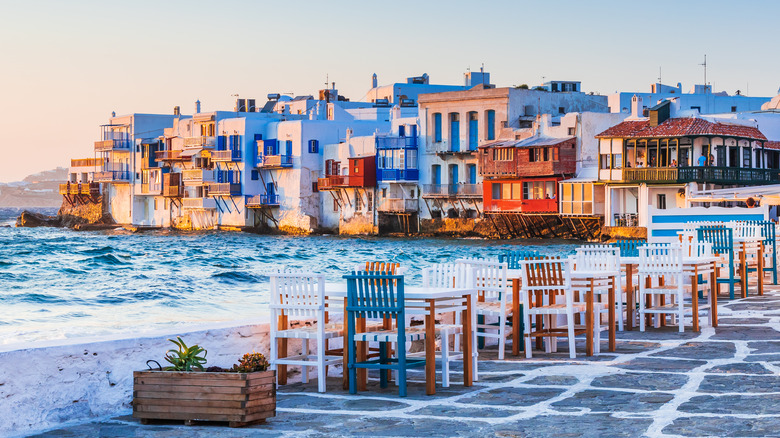 oceanside restaurant setup in Greece