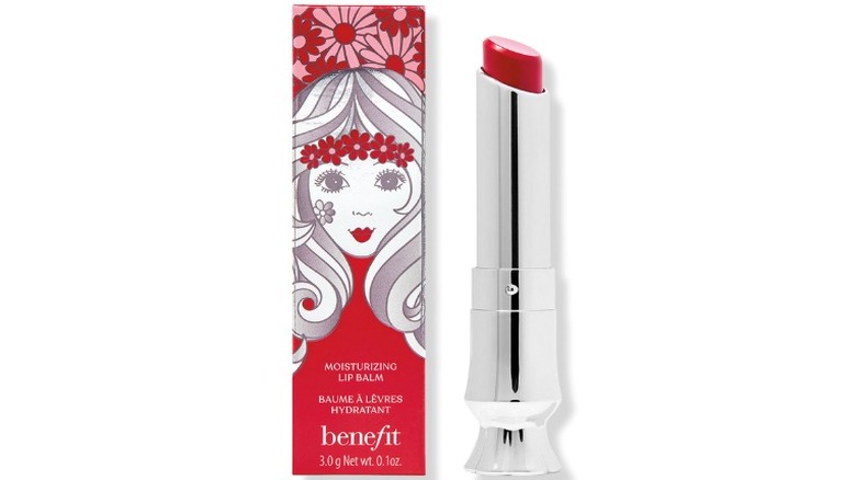 benefit lip balm package next to lip balm tube