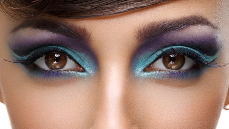 Close-up on woman's eyes with makeup