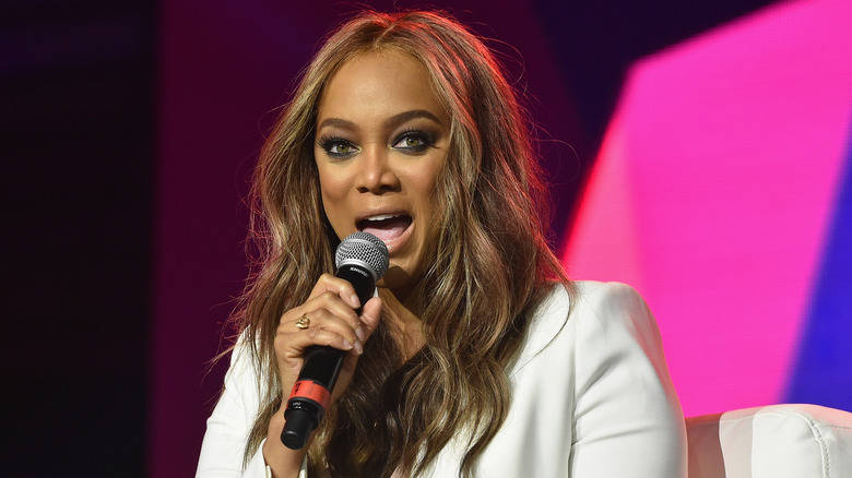 Tyra Banks speaks onstage