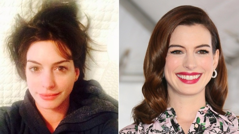 Anne Hathaway with bedhead, Anne Hathaway with perfectly wavy hair