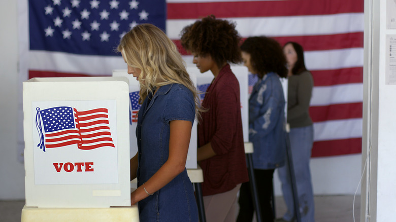Women voting at a polling place 