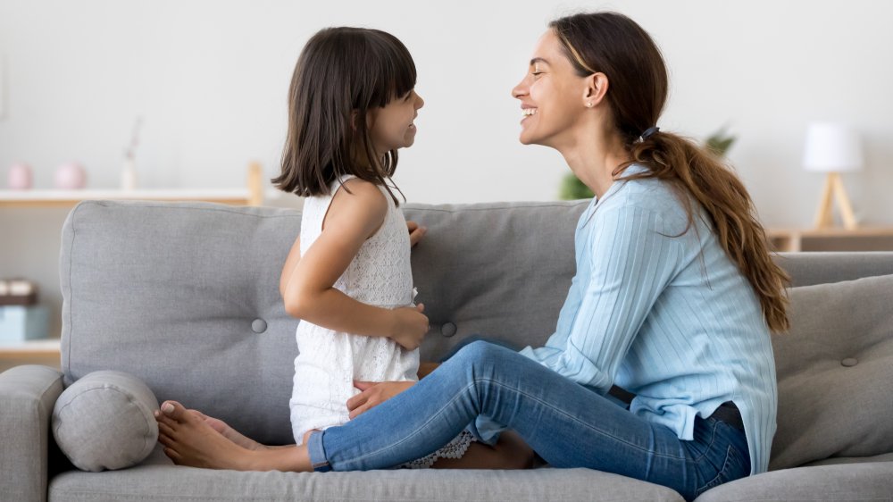 mom talking to kid