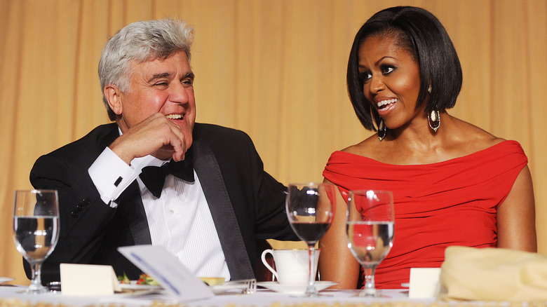 Jay Leno and Michelle Obama talking