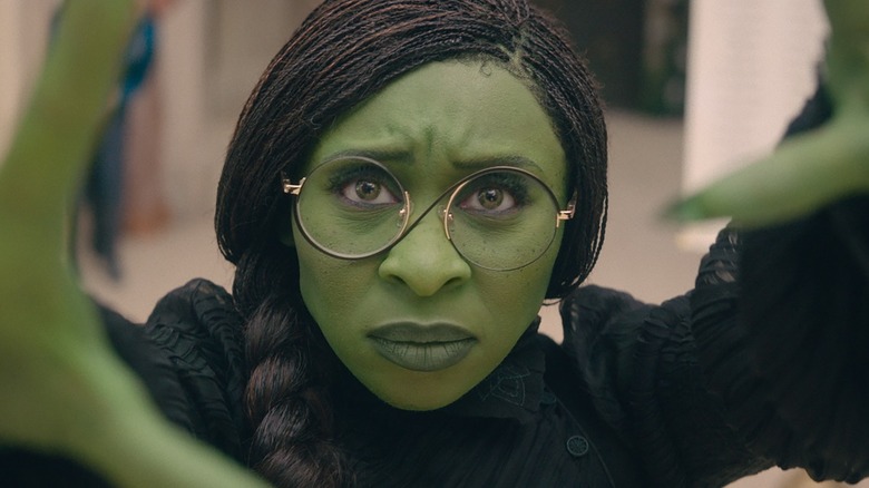 Cynthia Erivo as Elphaba in "Wicked" looking into the camera