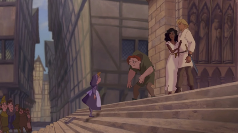 Quasimodo on steps in The Hunchback of Notre Dame