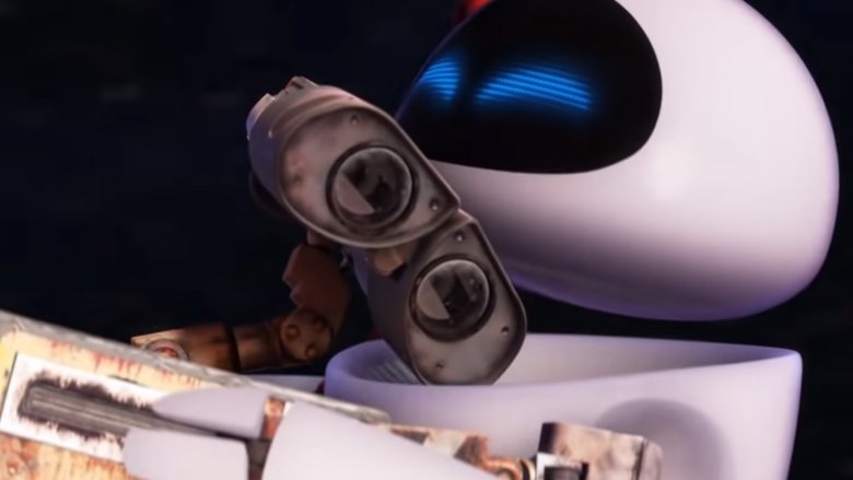 WALL-E and EVE hugging in WALL-E