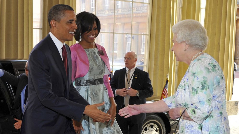 Queen Elizabeth meeting the Obamas
