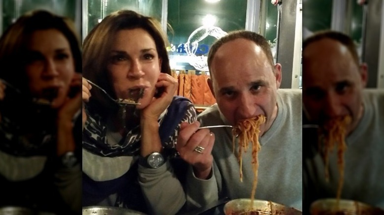 Hilary Farr and David Visentin eating pasta