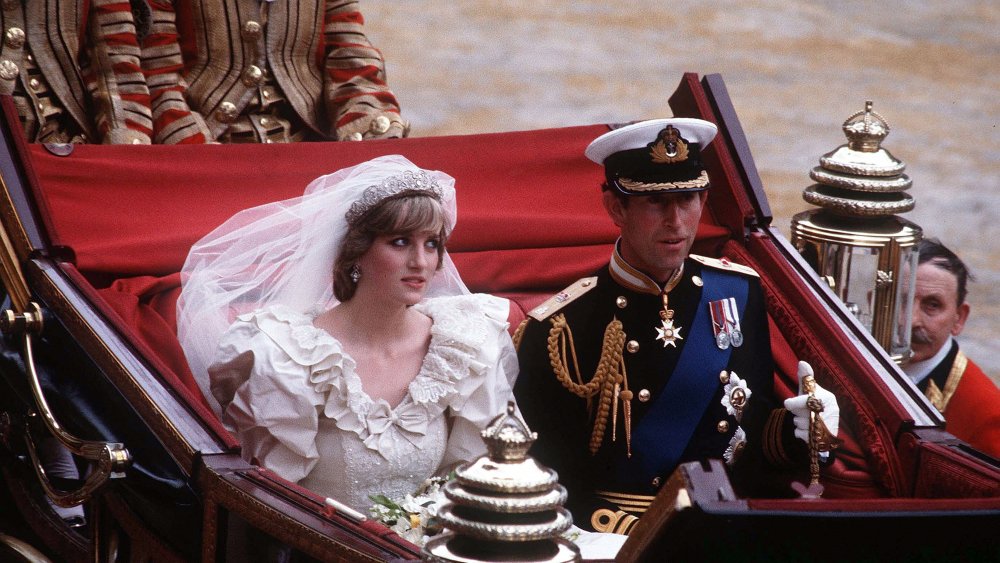 Princess Diana and Prince Charles in their wedding carriage