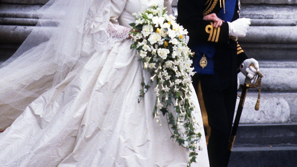 Princess Diana and Prince Charles outside on their wedding day