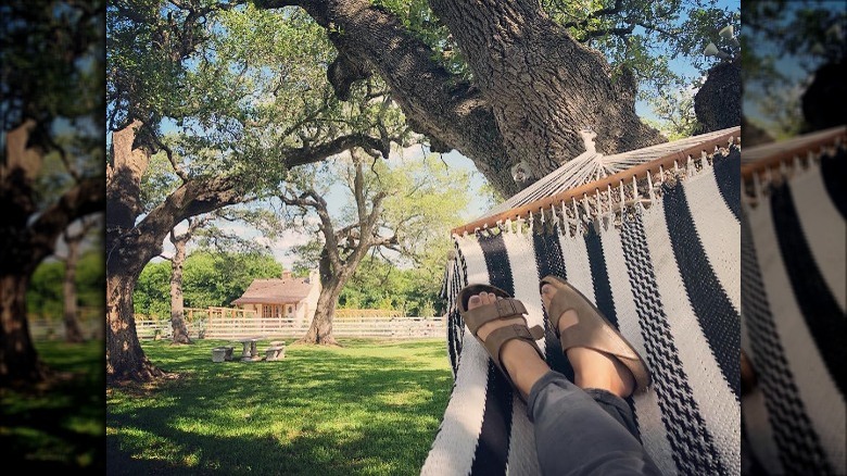 Joanna Gaines' feet in a hammock