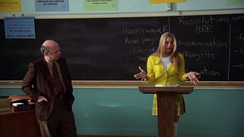 Alicia Silverstone as Cher from Clueless with Mr. Hall in debate class