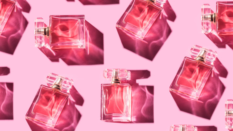 Bottles of pink perfume