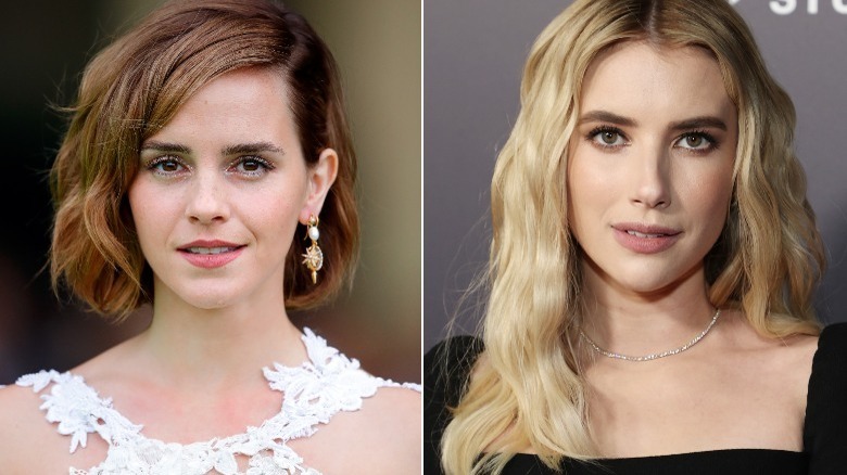 A side by side shot of Emma Watson (left) and Emma Roberts (right)