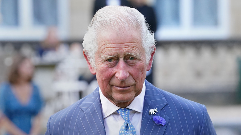 King Charles III outside wearing blue suit