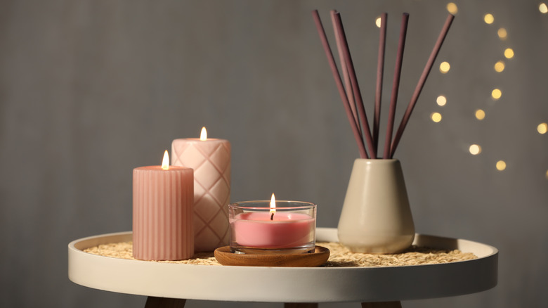 Candles and reed diffuser on display