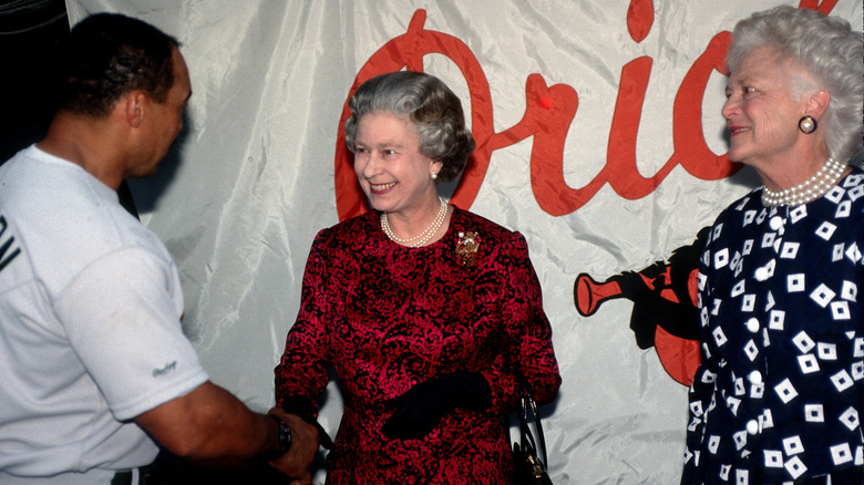 Queen Elizabeth and Barbara Bush at the Orioles game