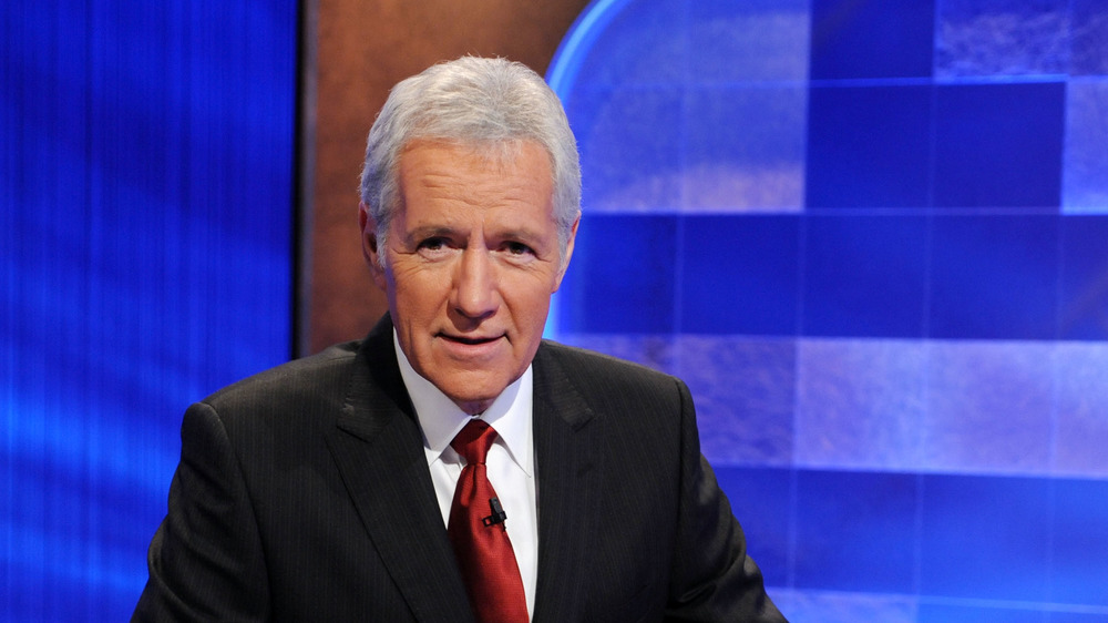 Alex Trebek on the set of Jeopardy!