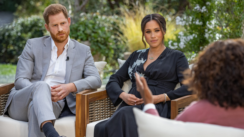 Meghan Markle with Prince Harry and Oprah during interview