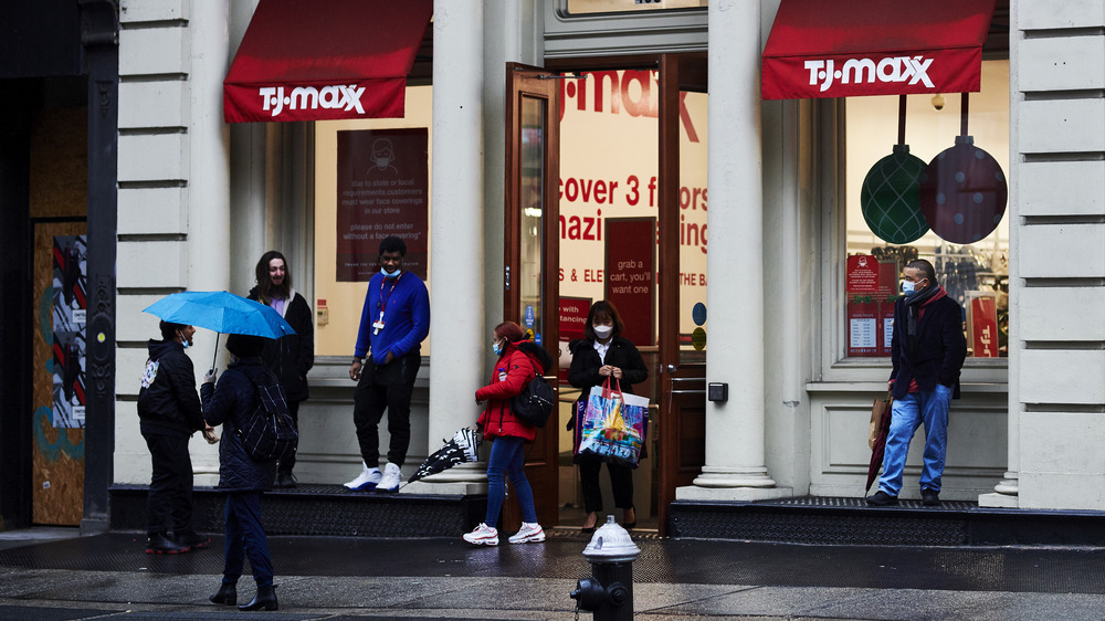 Shoppers at TJ Maxx storefront