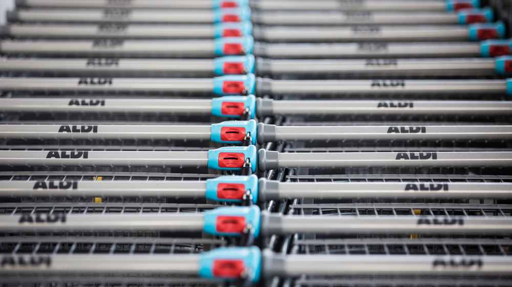 Aldi shopping carts with quarter slots.