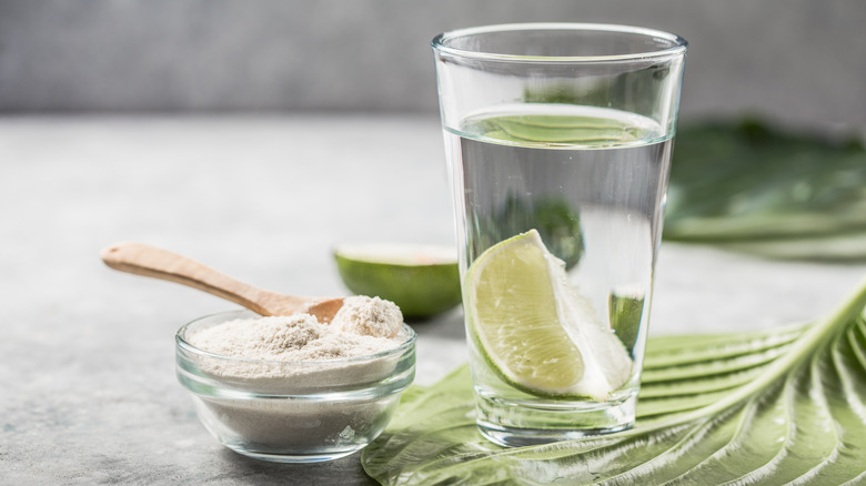 Powder collagen next to water