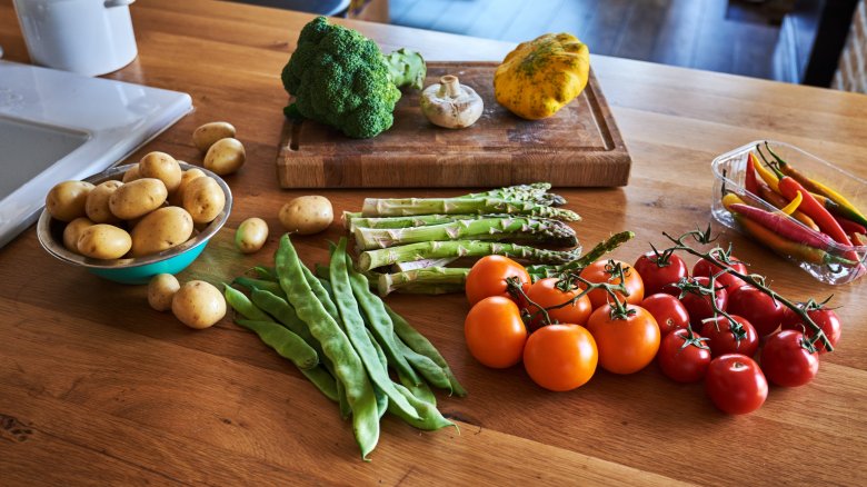 vegetables on counter