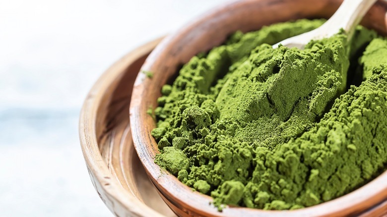 Green tea powder in a bowl