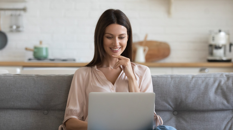 woman using computer