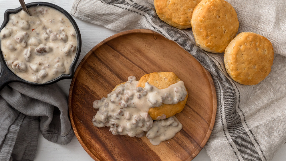 Sausage gravy and biscuits