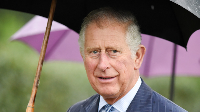 Prince Charles holding umbrella