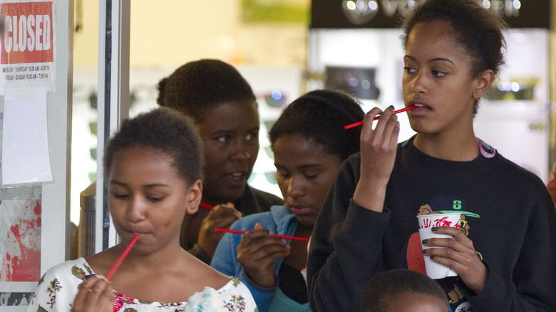 The Obamas eating shaved ice