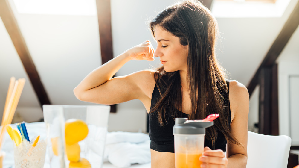 Healthy girl sitting at table