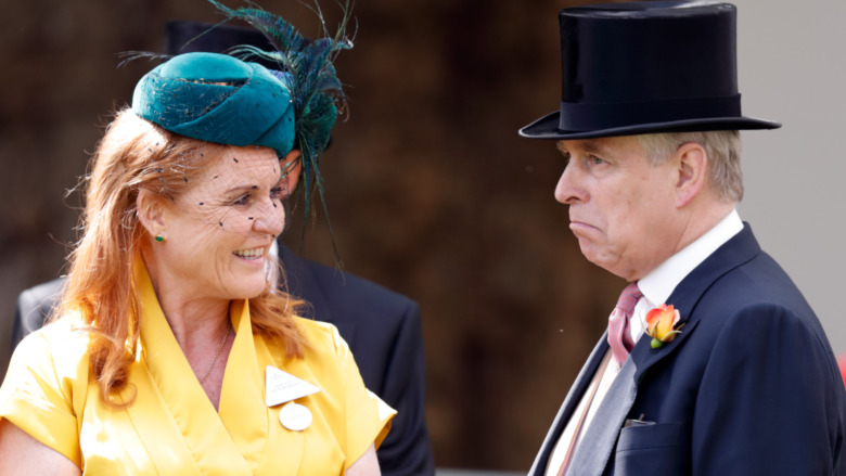 Sarah Ferguson smiles at Prince Andrew while attending the Royal Ascot.