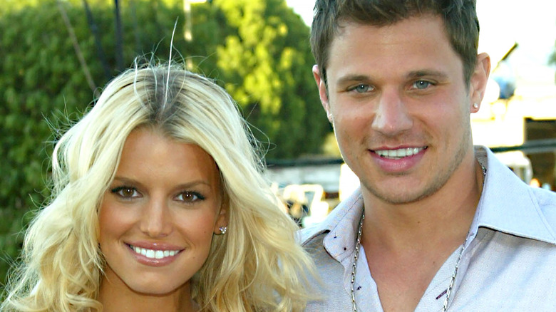 Jessica Simpson poses with Nick Lachey