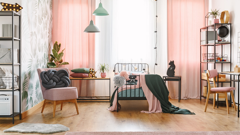 Bedroom with metal bed frame