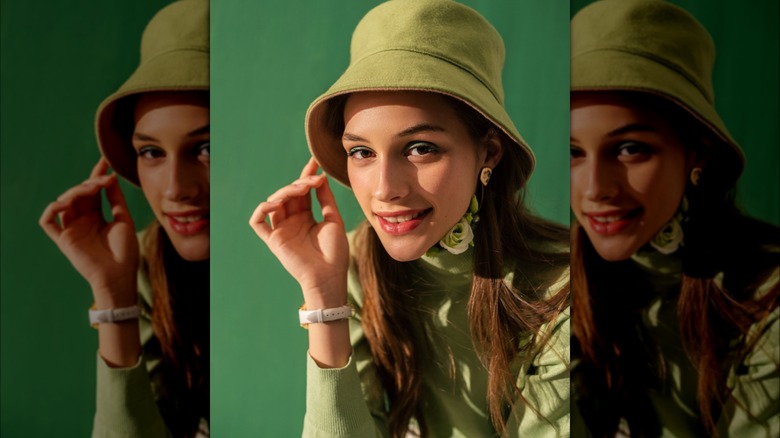 Woman in green hat 