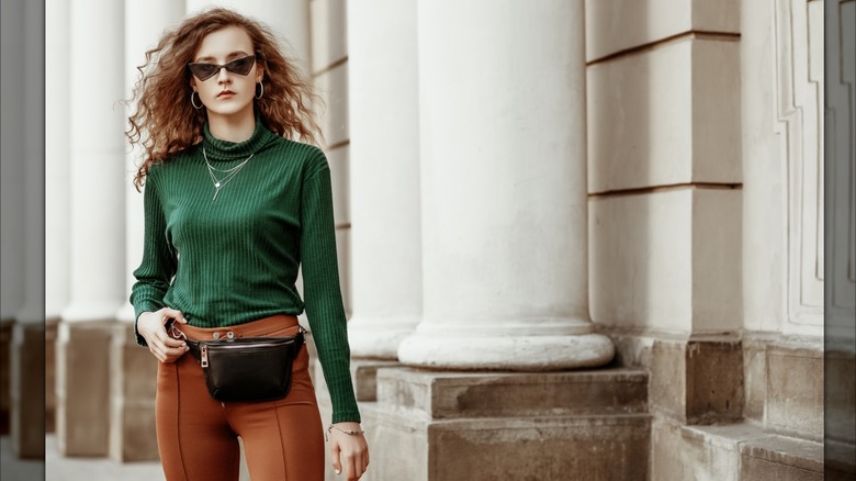 Woman in green and brown 