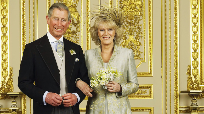 Camilla and Charles pose on their wedding day