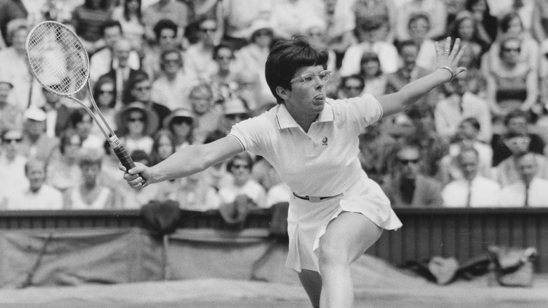 Billie Jean King playing tennis 1968