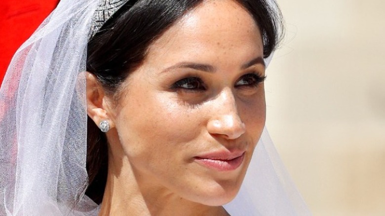 Meghan Markle wearing a wedding veil 