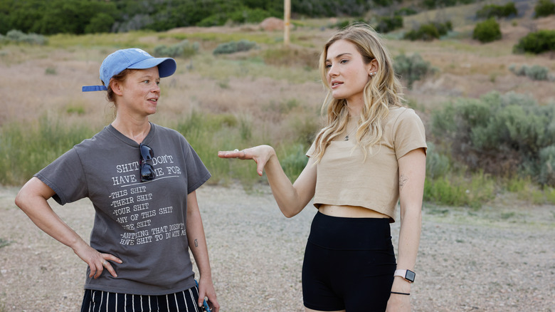 Thora Birch and Skyler Samuels working on the set of The Gabby Petito Story