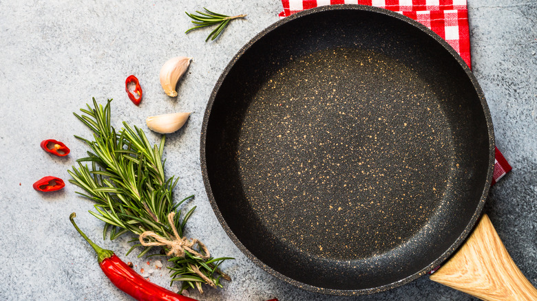 Discolored cast iron skillet