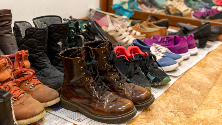 display of boots sneakers and heels