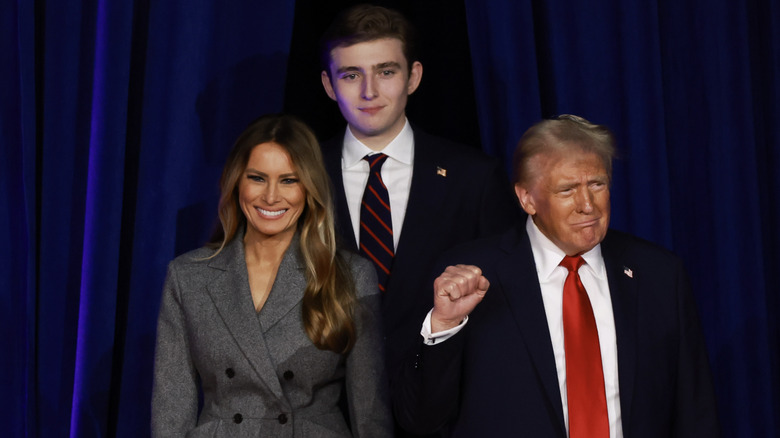 Melania, Barron, and Donald Trump onstage