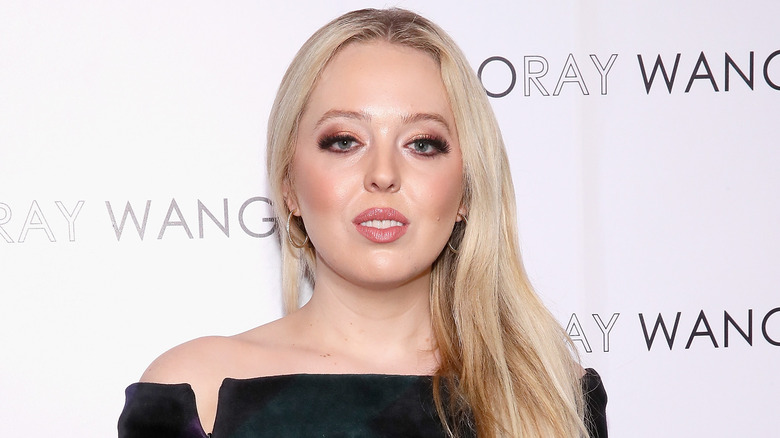 Tiffany Trump wears an off-the-shoulder black gown.